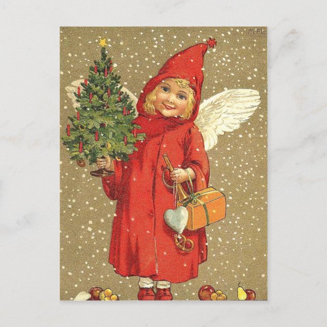 Angel Cherub Christmas Tree Snow Holiday Postcard (Front)