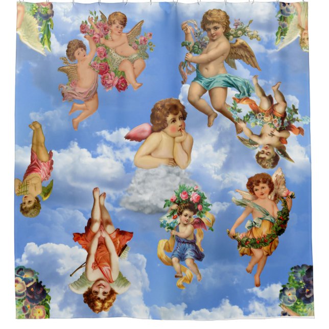 angel cherub clouds antique heavenly victorian shower curtain (Front)