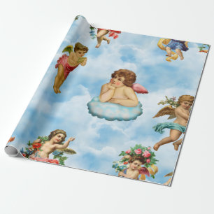 angel cherub clouds antique wrapping paper