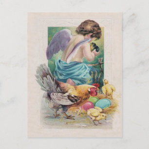 Angel Cherub Easter Egg Chick Rooster Holiday Postcard