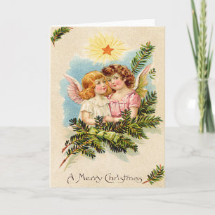 Angel Cherub Evergreen Bough Heaven Holiday Card