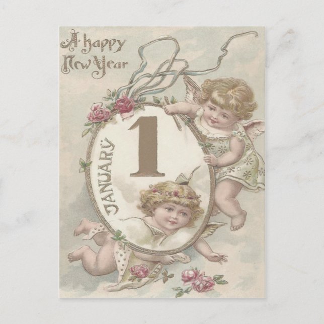 Angel Cherub Rose Postcard (Front)