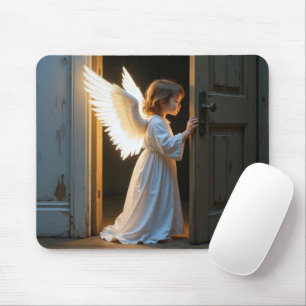 Angel Child Peering Around an Old Door Mouse Pad