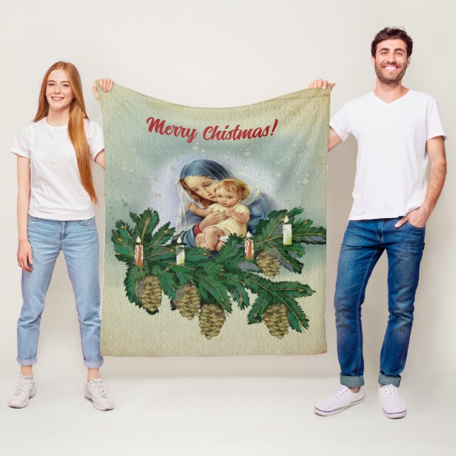 Angel Christmas Mery and Jesus in Candle Light Fleece Blanket (In Situ)