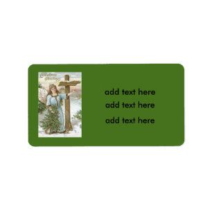 Angel Christmas Tree Cross Winter Cottage Label