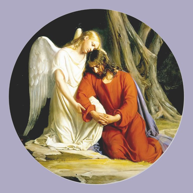 Angel Comforts Jesus at Gethsemane Classic Round Sticker (Creator Uploaded)