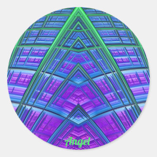 ANGEL ~ Cool! Green Purple Blue Geometric ~  Classic Round Sticker