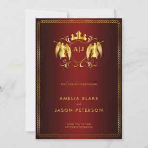 Angel Crest   Gold Royal Red Luxurious Invitation