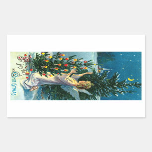 Angel Decorating Christmas Tree 2 Rectangular Sticker