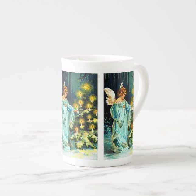 Angel Decorating Christmas Tree Bone China Mug (Front Right)