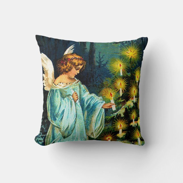 Angel Decorating Christmas Tree Cushion (Front)