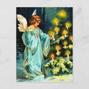 Angel Decorating Christmas Tree Holiday Postcard