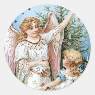 Angel Decorating the Tree Classic Round Sticker