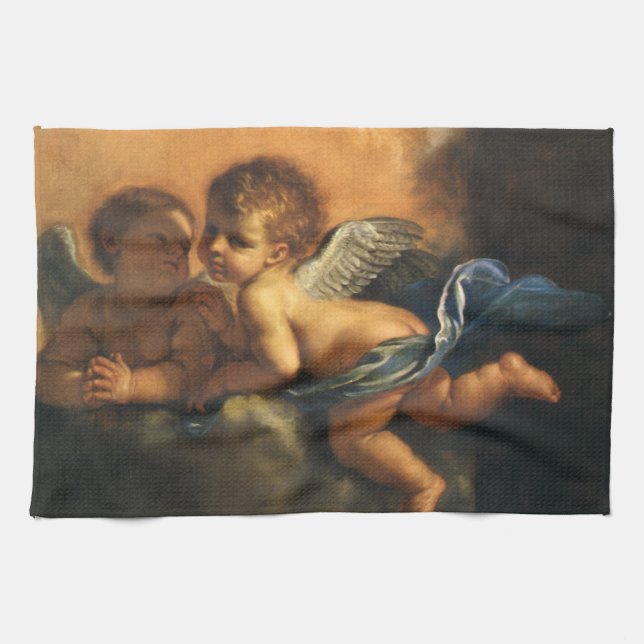 Angel detail, Patron Saints of Modena by Guercino Tea Towel (Horizontal)