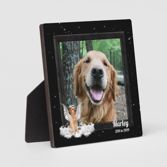 Angel Dog Golden Pet Memorial Photo Plaque (Front)