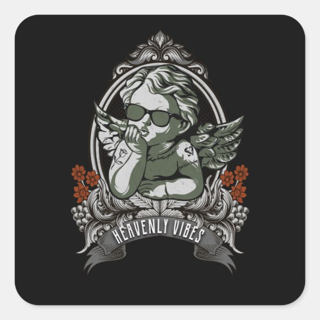 Angel Dreamy Heavenly Vibes Cool Tattoo Art Square Sticker (Front)