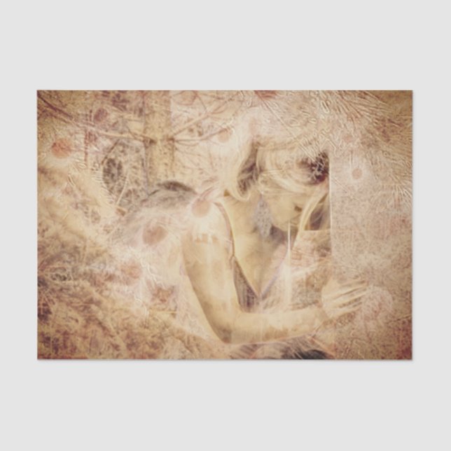 Angel Elegant Glowing Brown Sepia Floral Antique Tissue Paper (Front)