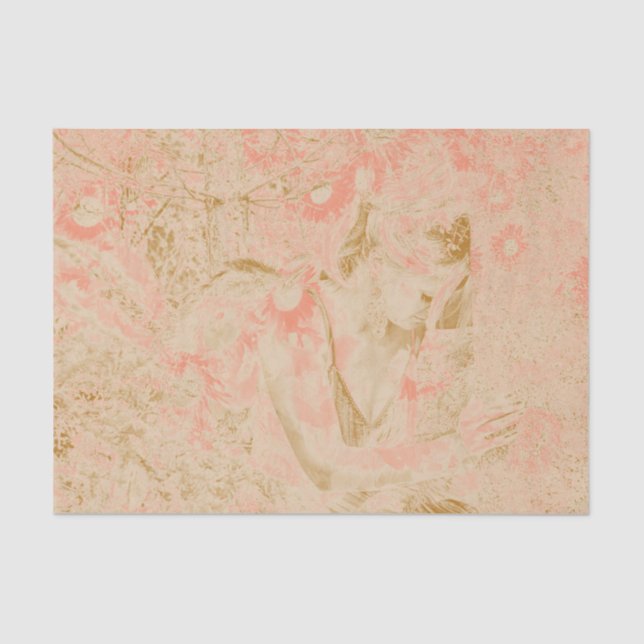 Angel Elegant Heavenly Sepia Pink Floral Antique Tissue Paper (Front)