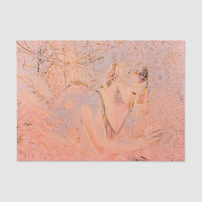 Angel Elegant Rose Gold Peach Floral Antique Tissue Paper (Front)