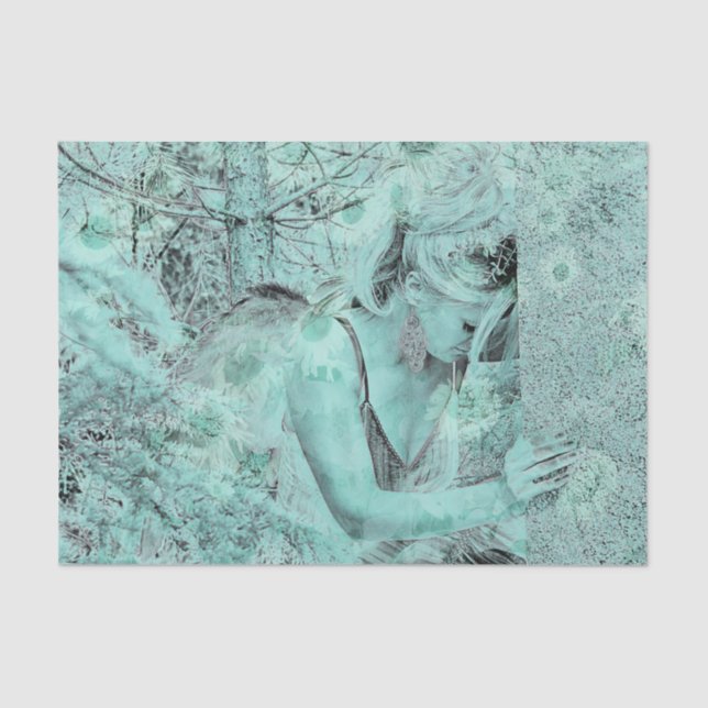 Angel Elegant Teal Green Heavenly Floral Antique Tissue Paper (Front)