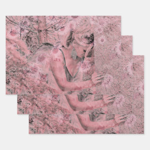 Angel Elegant Vintage Pastel Pink Floral Antique Wrapping Paper Sheet