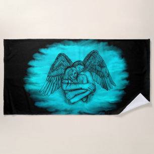 Angel Eros in Love , black and green design Beach Towel