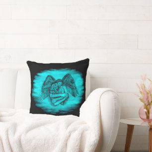 Angel Eros in Love , black and green design Cushion