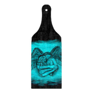Angel Eros in Love , black and green design Cutting Board