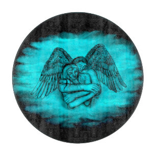 Angel Eros in Love , black and green design Cutting Board