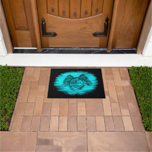 Angel Eros in Love , black and green design Doormat