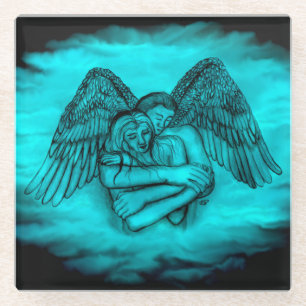 Angel Eros in Love , black and green design Glass Coaster