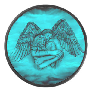 Angel Eros in Love , black and green design Hockey Puck