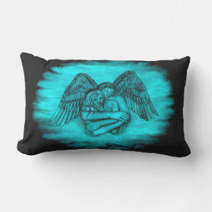 Angel Eros in Love , black and green design Lumbar Cushion