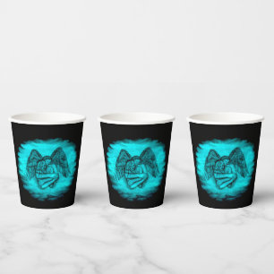 Angel Eros in Love , black and green design Paper Cups