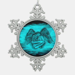 Angel Eros in Love , black and green design Snowflake Pewter Christmas Ornament