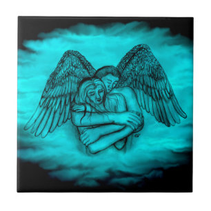 Angel Eros in Love , black and green design Tile