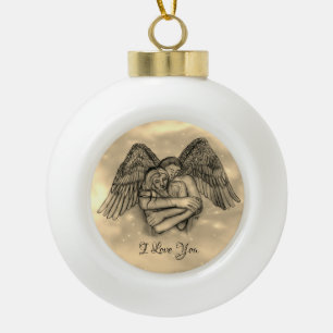 Angel Eros in Love , I Love You Ceramic Ball Christmas Ornament