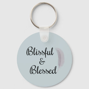 Angel Feather Blissful Blessed Zen Dusty Blue Key Ring