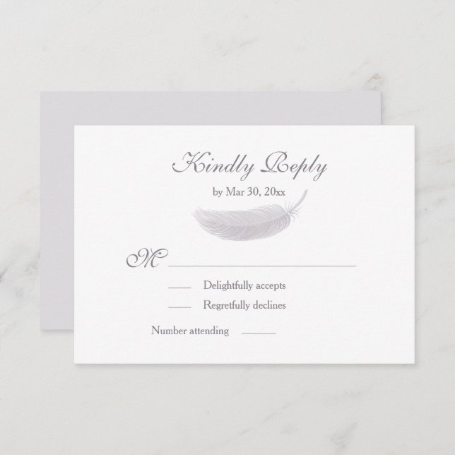 Angel Feather Lilac White Grey Wedding RSVP Invitation (Front/Back)
