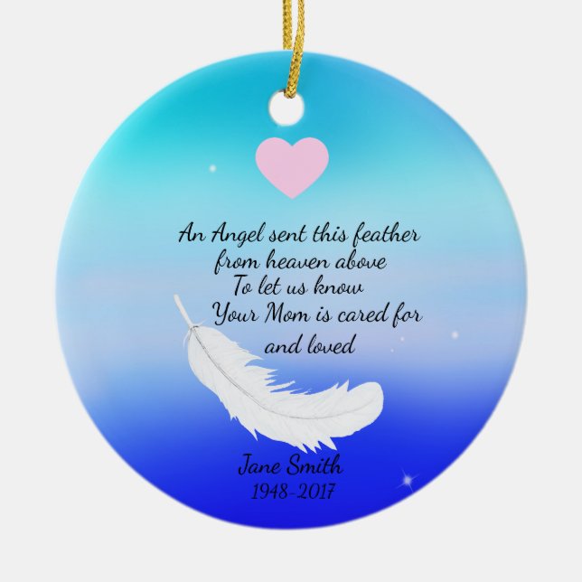 Angel Feather Memorial Christmas Ceramic Tree Decoration (Front)