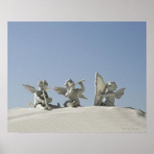 Angel figurines with musical instruments on poster