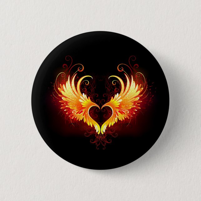 Angel Fire Heart with Wings 6 Cm Round Badge (Front)