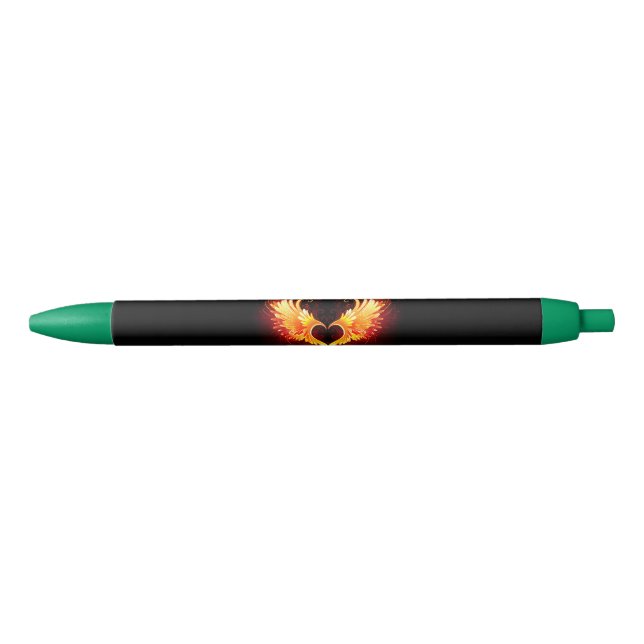 Angel Fire Heart with Wings Black Ink Pen (Front)