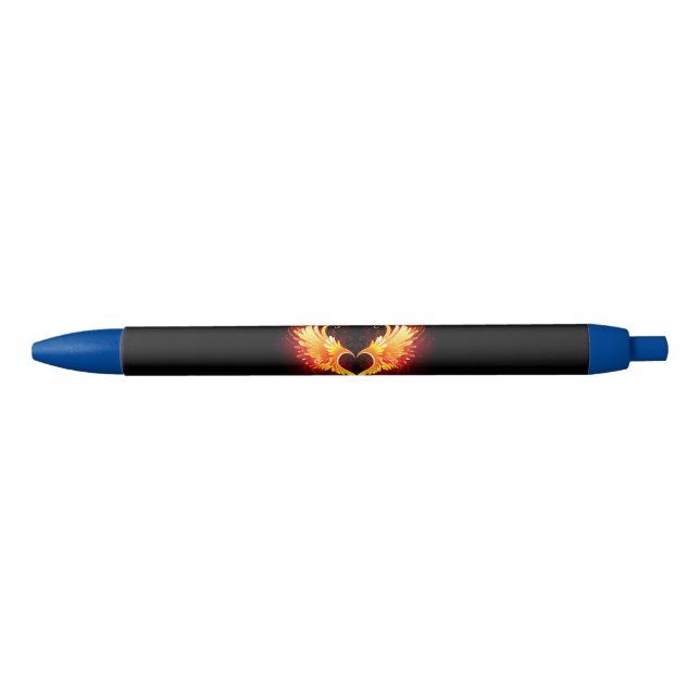 Angel Fire Heart with Wings Black Ink Pen (Front)