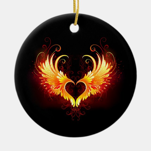 Angel Fire Heart with Wings Ceramic Tree Decoration (Front)