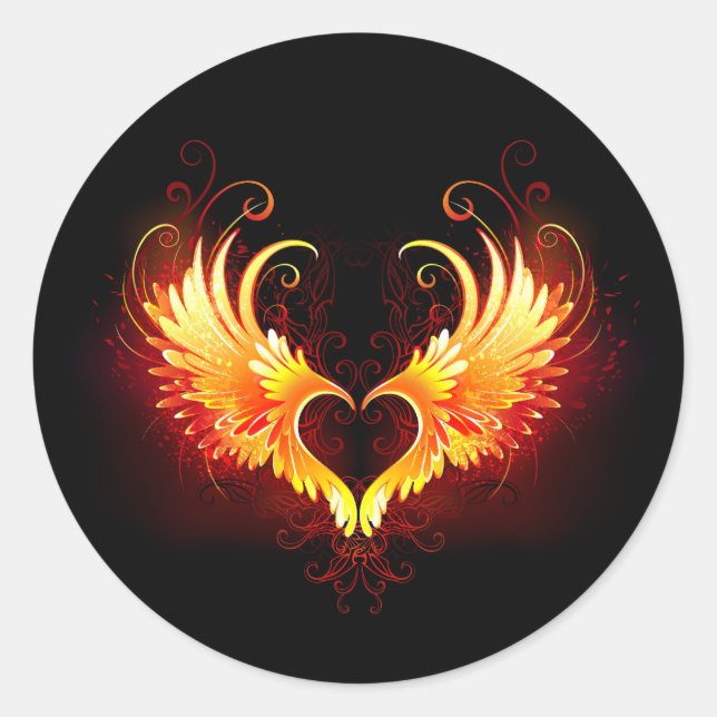 Angel Fire Heart with Wings Classic Round Sticker (Front)