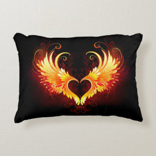 Angel Fire Heart with Wings Decorative Cushion