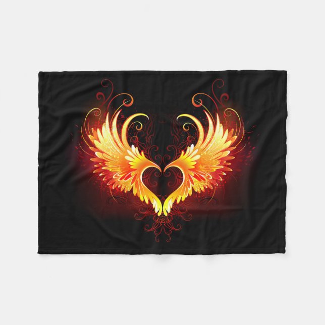 Angel Fire Heart with Wings Fleece Blanket (Front (Horizontal))