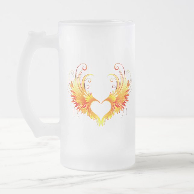 Angel Fire Heart with Wings Frosted Glass Beer Mug (Left)