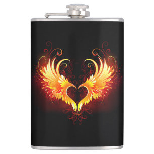 Angel Fire Heart with Wings Hip Flask